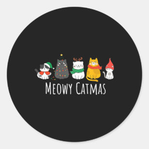 Sticker Rond Meowo Catmas Cute Chat Santa Hat Noël Kitten X