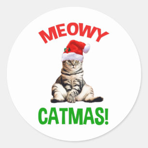 Sticker Rond Meowy Catmas !
