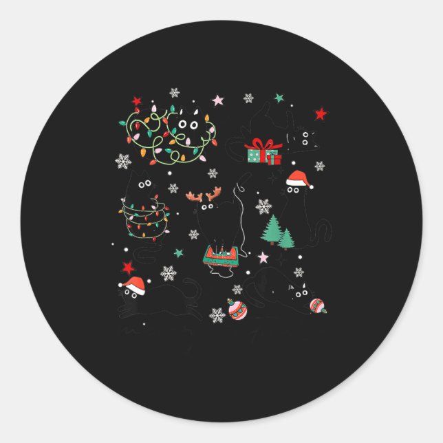 Sticker Rond Meowy Catmas Cat Christmas Cute Kitten Cats Santa  (Devant)