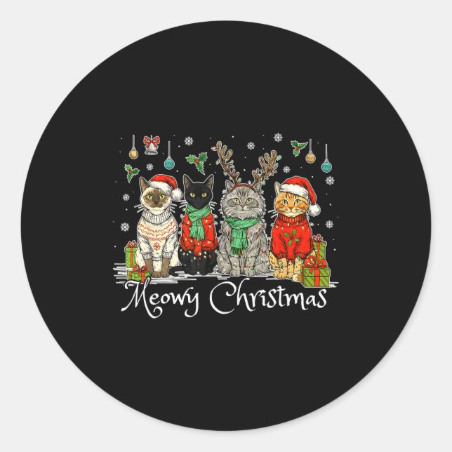 Sticker Rond Meowy Catmas Cat Christmas Cute Kitten Cats Santa  (Devant)