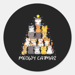 Sticker Rond Meowy Catmas Chat Arbre de Noël Joyeux Catmas Garç