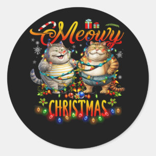 Sticker Rond Meowy Catmas Santa Hat Xmas Amoureux des chats de