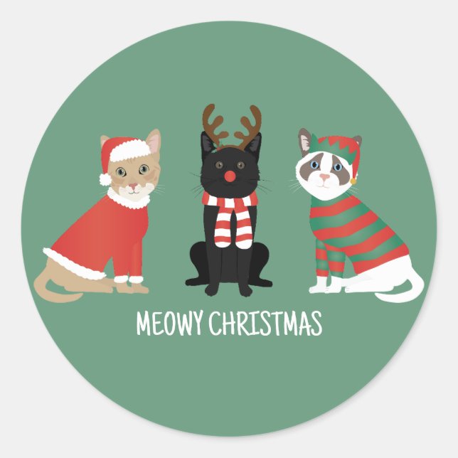 Sticker Rond Meowy Christmas Cats (Devant)