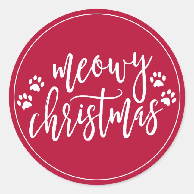 Sticker Rond Meowy Christmas Red Holiday Enveloppe Sceau (Devant)