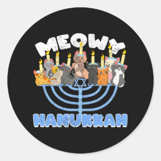 Sticker Rond Meowy Hanoukka Chats sur Minorah pour Hanoukka