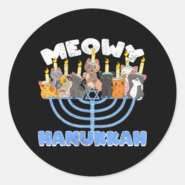 Sticker Rond Meowy Hanoukka Chats sur Minorah pour Hanoukka (Devant)