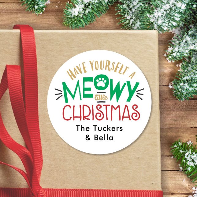 Sticker Rond Meowy Little Amoureux des chats de Noël (Créateur téléchargé)