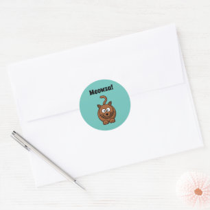 Sticker Rond Meowza ! Drôle dessin de chat Kitty Brown