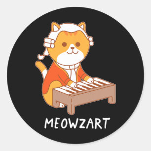 Sticker Rond Meowzart Cat Pun Clical Music Piano Funny