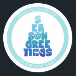 Sticker Rond Mer De Plage Et Salutations<br><div class="desc">Plage amusante Saison Bonjour sticker dans un design de typographie fantasque dans les nuances de bleu océanique avec un dollar de sable et des accents de poisson. Veuillez contacter le concepteur par le bouton MESSAGE ou par courriel à sillyseasshop@gmail.com si vous avez besoin d'aide pour la conception, les produits correspondants...</div>