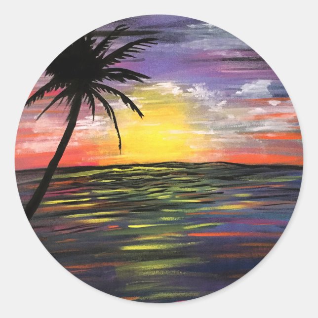 Sticker Rond Mer du coucher du soleil (Devant)
