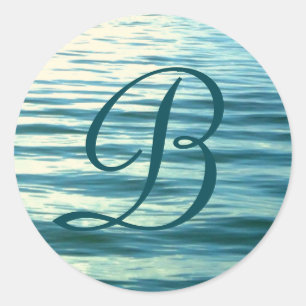 Sticker Rond Mer éclairée par la lune décorée d'un monogram
