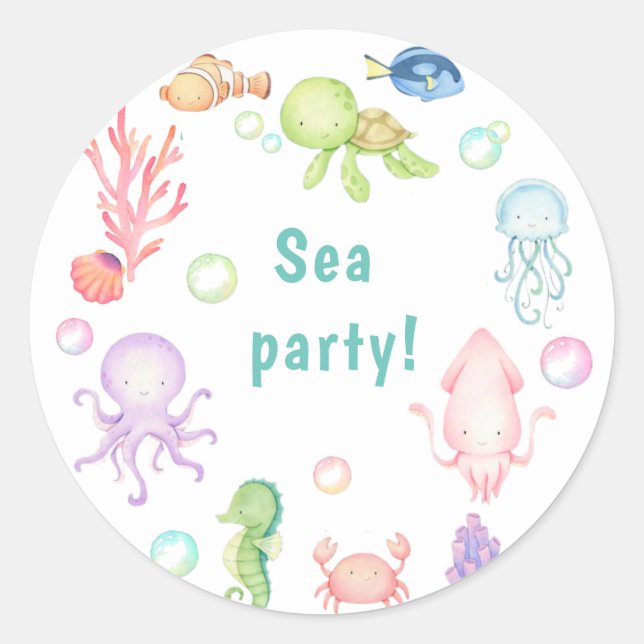 Sticker Rond Mer ​ ​ monde Anniversaire Fête Invitation (Devant)