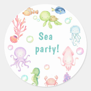 Sticker Rond Mer   monde Anniversaire Fête Invitation