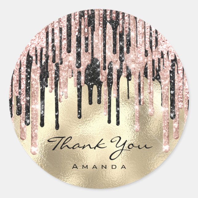 Sticker Rond Merci 16e Fête de Mariage Rose Gold Drips (Devant)