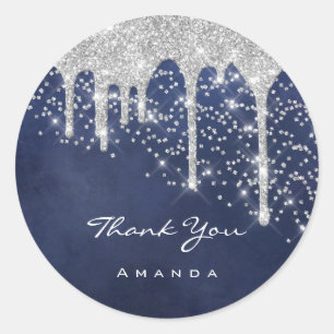 Sticker Rond Merci 16e Mariage Faveur Bleu Nuit de Mariée