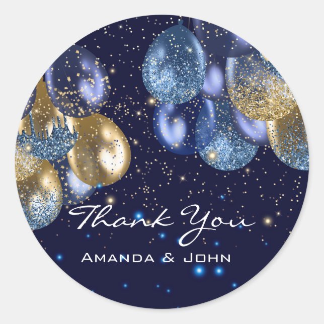 Sticker Rond Merci 16e Mariage nuptiale Ballon Blue Navy Gold (Devant)