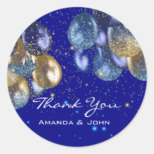 Sticker Rond Merci 16e Mariage nuptiale Ballon Blue Navy Royal
