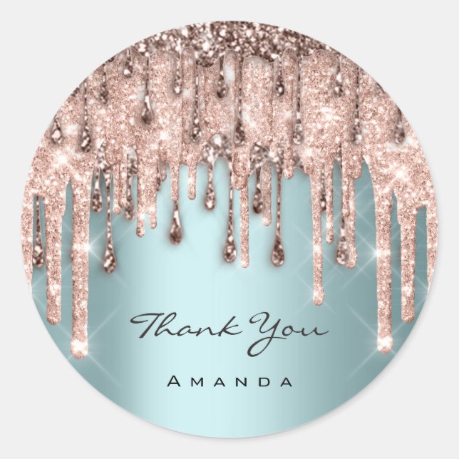 Sticker Rond Merci 16e Rose Bleue de Mariage Drip Sucré  (Devant)