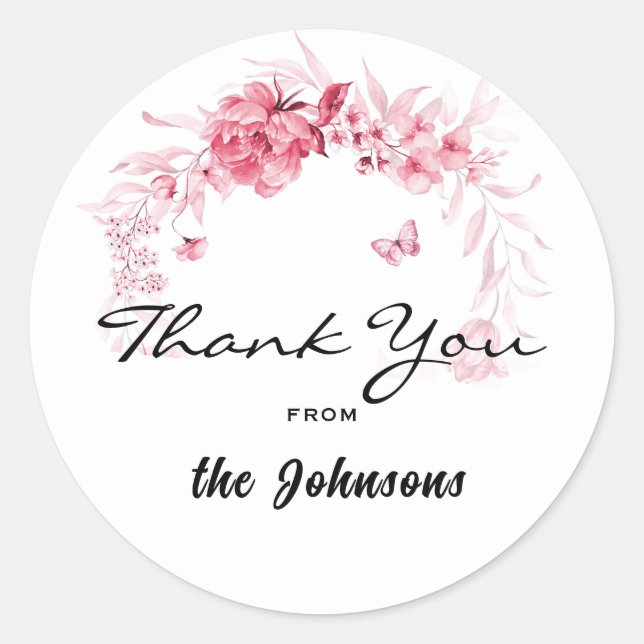 Sticker Rond Merci, 1,5 po de rose ou de préférence de douche ( (Devant)