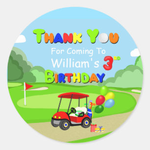Sticker Rond Merci 3e anniversaire Red Golf Cart Boy's