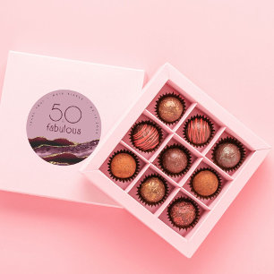 Sticker Rond Merci 50e Anniversaire Agate Rose Bourgogne  