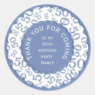 Sticker Rond Merci 50e nombre Motif bleu et blanc