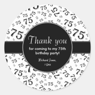 Sticker Rond Merci : 75e Motif numérique noir et blanc