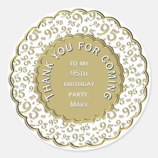 Sticker Rond Merci 95e anniversaire Gold et Motif blanc (Devant)