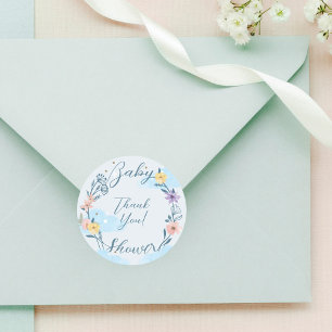 Sticker Rond Merci à air chaud Boulon en peluche bleu