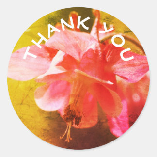 Sticker Rond Merci à fleurs de colonnes roses