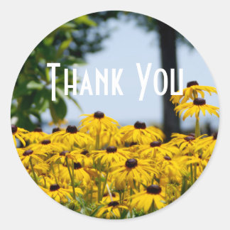 Sticker Rond Merci à fleurs jaunes