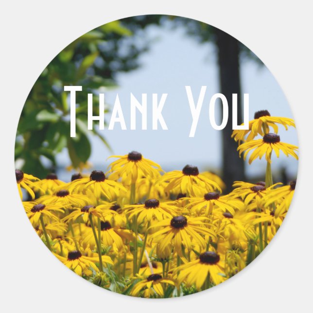 Sticker Rond Merci à fleurs jaunes (Devant)
