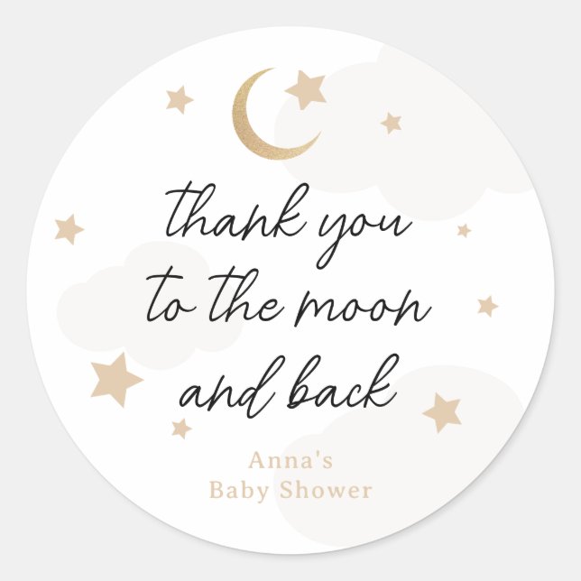 Sticker Rond Merci à la Lune et Baby shower arrière (Devant)