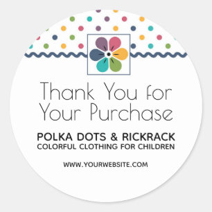 Sticker Rond Merci à points Polka Floral pour votre achat