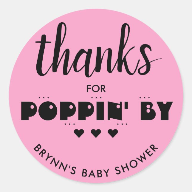 Sticker Rond Merci à Poppin' By Baby shower Popcorn Pink (Devant)