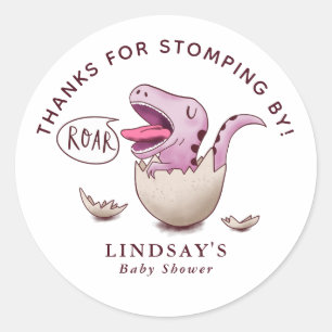 Sticker Rond Merci à Stomping By Dinosaur Baby shower Pink
