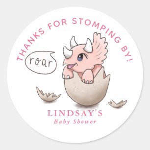 Sticker Rond Merci à Stomping By Dinosaur Girl Baby shower
