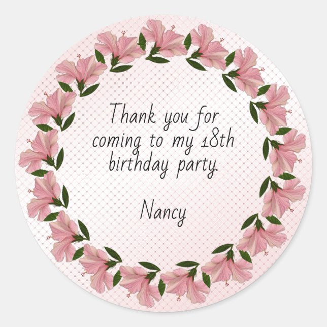 Sticker Rond Merci à venir - Hibiscus rose Photo (Devant)