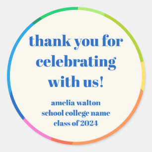 Sticker Rond Merci Abstrait Rainbow Custom Graduation Party