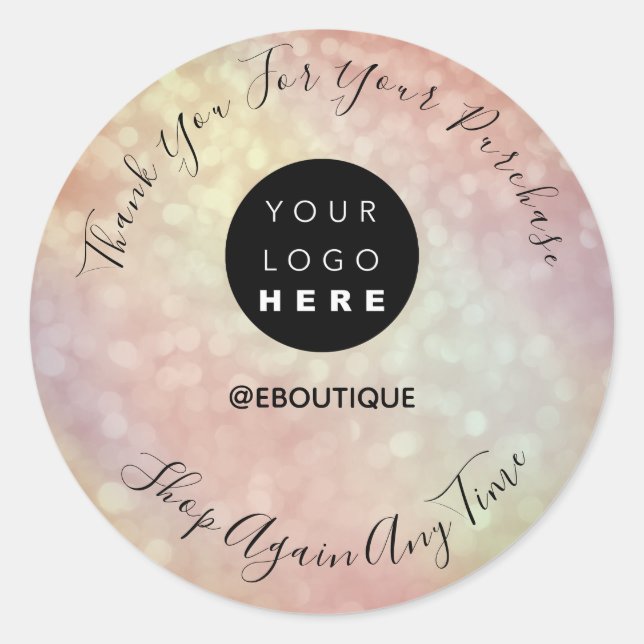 Sticker Rond Merci Acheter Boutique Logo Holographe Rose (Devant)
