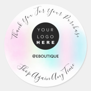 Sticker Rond Merci Acheter Boutique Logo Pink Pastel Blanc