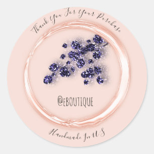 Sticker Rond Merci Acheter Rose Blue Navy Florals