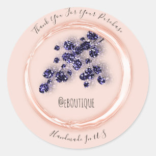 Sticker Rond Merci Acheter Rose Blue Navy Florals