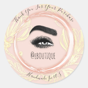 Sticker Rond Merci Acheter Rose Foral Eyelash Code QR Logo