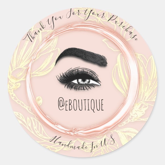 Sticker Rond Merci Acheter Rose Foral Eyelash Code QR Logo (Devant)