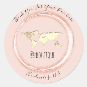 Sticker Rond Merci Acheter Rose World Map Voyage Code QR Logo