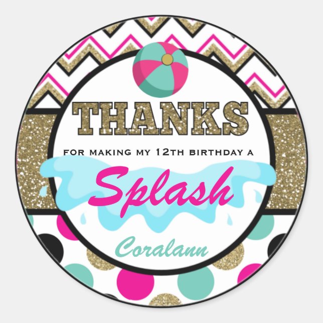 Sticker Rond Merci Ado Pool Party Favoriser balise personnalisé (Devant)