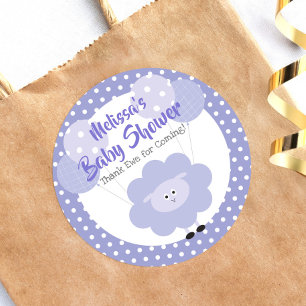 Sticker Rond Merci Agneau Violet Mignon Baby Shower Moderne