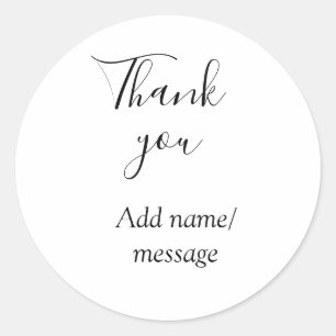Sticker Rond Merci ajoutez un nom message simple calligraphie é